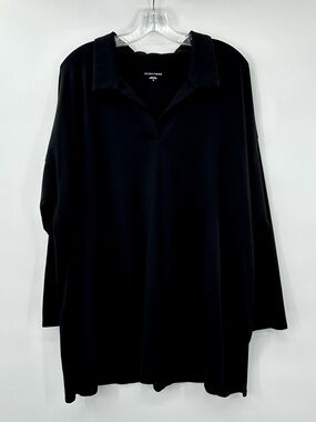 Eileen Fisher Black Collared Organic Cotton top size 1X